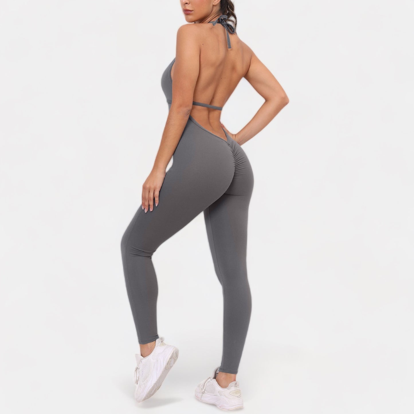GRAY SCRUNCH JUMPSUIT