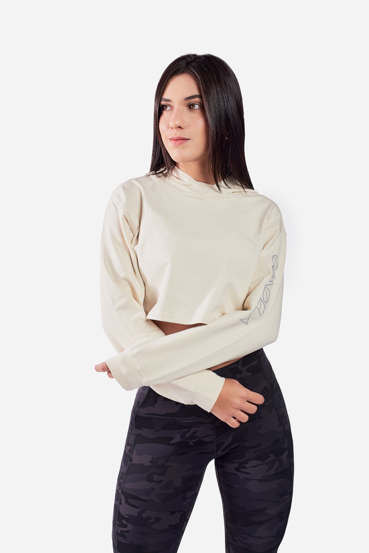 CREAM CROPPED HOODIE