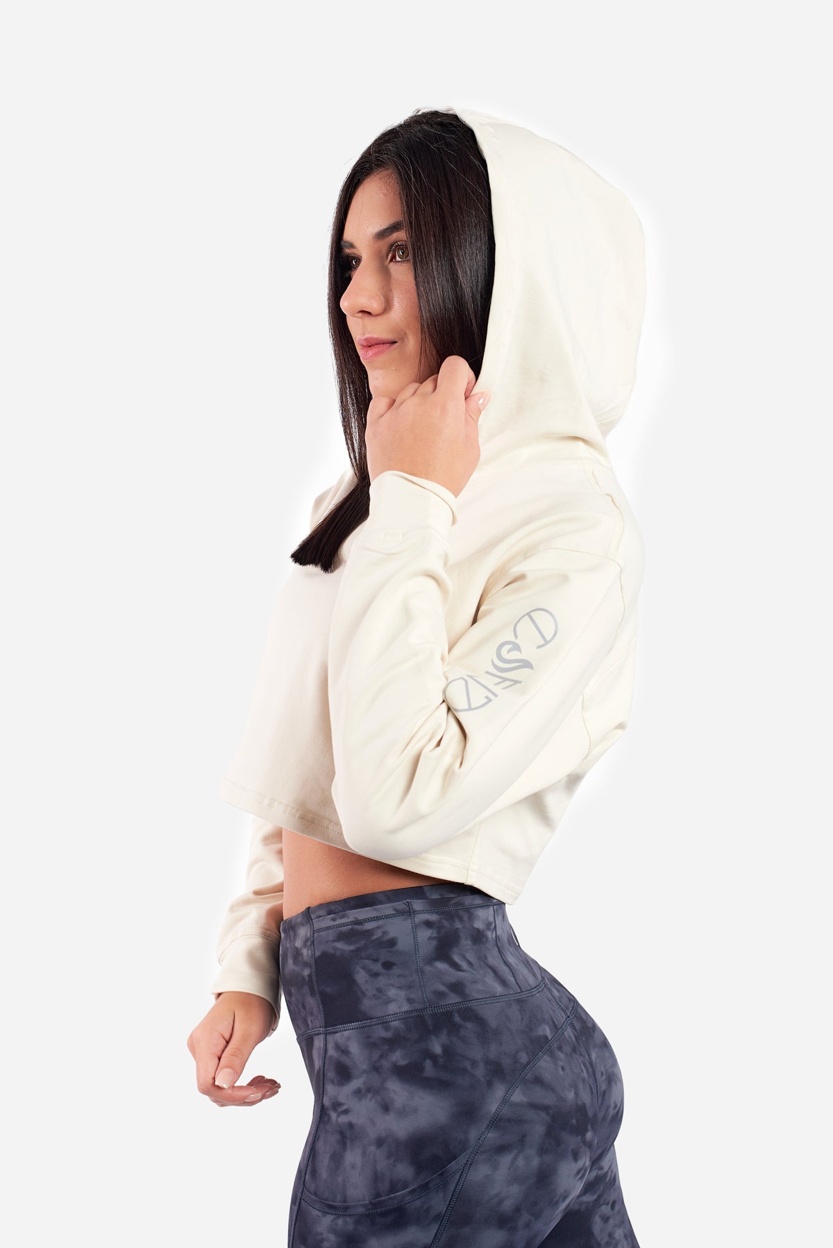 CREAM CROPPED HOODIE