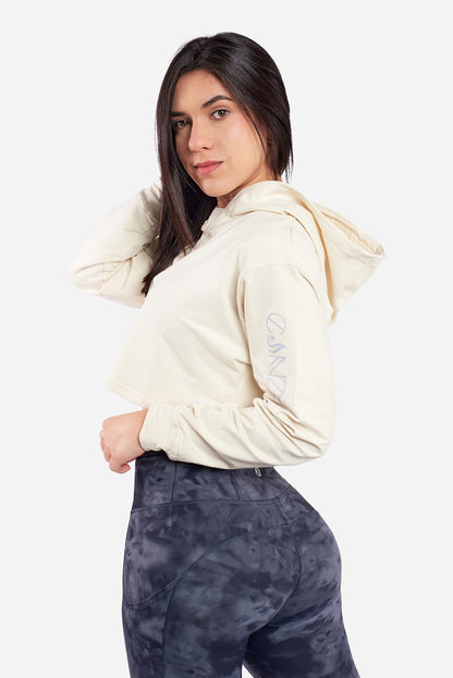 CREAM CROPPED HOODIE