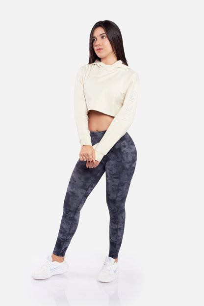 CREAM CROPPED HOODIE