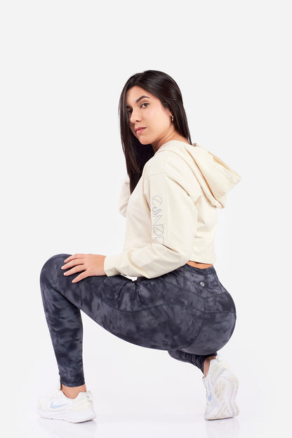CREAM CROPPED HOODIE